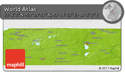 Physical Panoramic Map of the Area around 53° 17' 0" N, 13° 40' 30" E