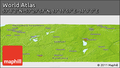 Physical Panoramic Map of the Area around 53° 17' 0" N, 13° 40' 30" E