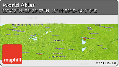 Physical Panoramic Map of the Area around 53° 17' 0" N, 13° 40' 30" E