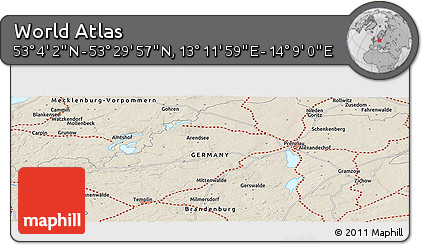Shaded Relief Panoramic Map of the Area around 53° 17' 0" N, 13° 40' 30" E