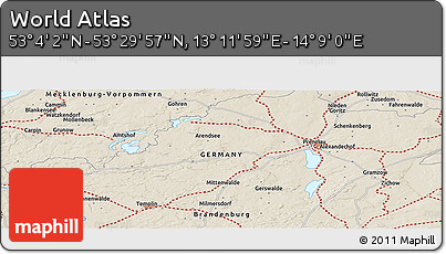 Shaded Relief Panoramic Map of the Area around 53° 17' 0" N, 13° 40' 30" E