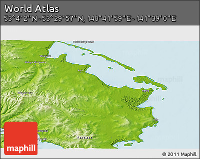 Physical 3D Map of the Area around 53° 17' 0" N, 141° 10' 30" E