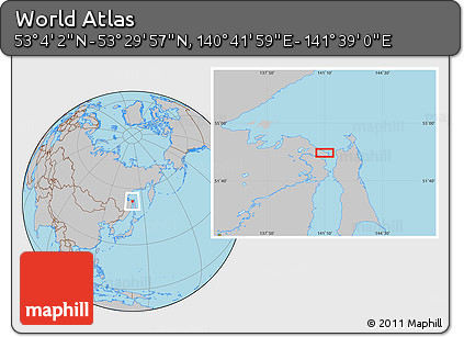 Gray Location Map of the Area around 53° 17' 0" N, 141° 10' 30" E