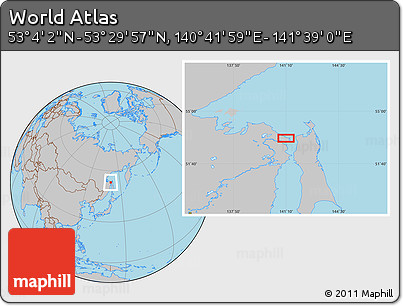 Gray Location Map of the Area around 53° 17' 0" N, 141° 10' 30" E