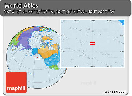 Political Location Map of the Area around 53° 17' 0" N, 141° 52' 30" W