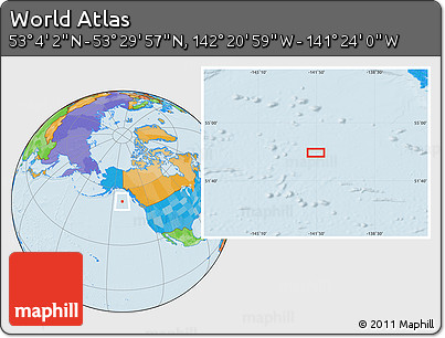 Political Location Map of the Area around 53° 17' 0" N, 141° 52' 30" W