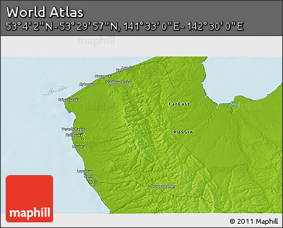 Physical 3D Map of the Area around 53° 17' 0" N, 142° 1' 30" E