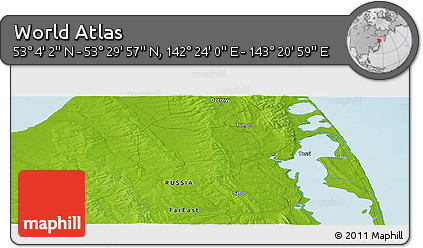 Physical Panoramic Map of the Area around 53° 17' 0" N, 142° 52' 30" E