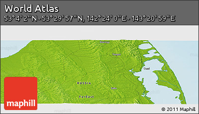 Physical Panoramic Map of the Area around 53° 17' 0" N, 142° 52' 30" E