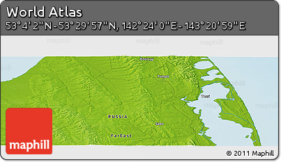 Physical Panoramic Map of the Area around 53° 17' 0" N, 142° 52' 30" E