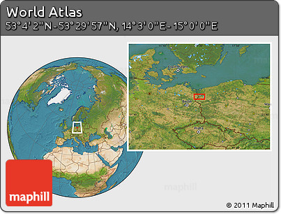 Satellite Location Map of the Area around 53° 17' 0" N, 14° 31' 30" E