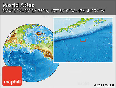 Physical Location Map of the Area around 53° 17' 0" N, 157° 10' 30" W