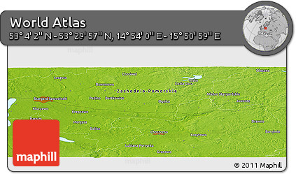 Physical Panoramic Map of the Area around 53° 17' 0" N, 15° 22' 30" E