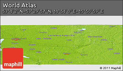 Physical Panoramic Map of the Area around 53° 17' 0" N, 15° 22' 30" E