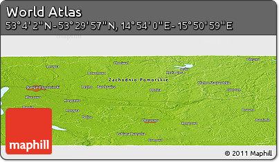 Physical Panoramic Map of the Area around 53° 17' 0" N, 15° 22' 30" E