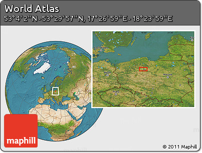 Satellite Location Map of the Area around 53° 17' 0" N, 17° 55' 29" E