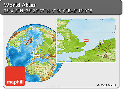 Physical Location Map of the Area around 53° 17' 0" N, 1° 46' 29" E