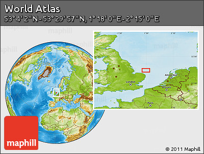Physical Location Map of the Area around 53° 17' 0" N, 1° 46' 29" E