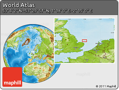 Physical Location Map of the Area around 53° 17' 0" N, 1° 46' 29" E