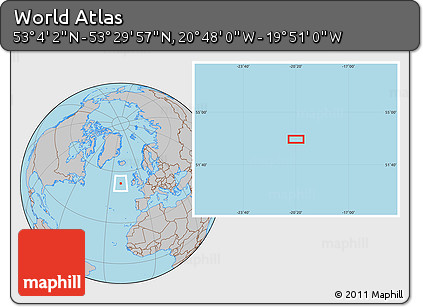 Gray Location Map of the Area around 53° 17' 0" N, 20° 19' 30" W