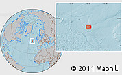 Gray Location Map of the area around 53° 17' 0" N, 20° 19' 30" W, hill shading