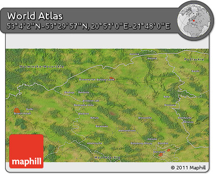 Satellite 3D Map of the Area around 53° 17' 0" N, 21° 19' 30" E