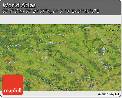 Satellite 3D Map of the Area around 53° 17' 0" N, 21° 19' 30" E