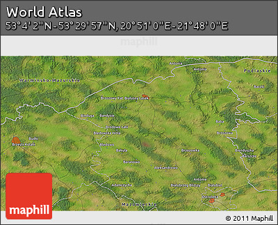 Satellite 3D Map of the Area around 53° 17' 0" N, 21° 19' 30" E