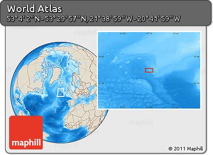 Shaded Relief Location Map of the Area around 53° 17' 0" N, 21° 10' 29" W