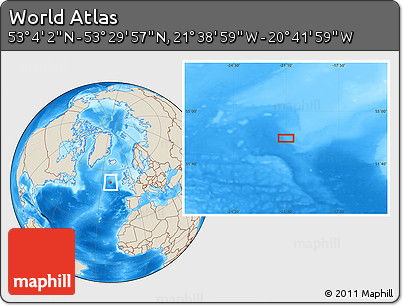 Shaded Relief Location Map of the Area around 53° 17' 0" N, 21° 10' 29" W
