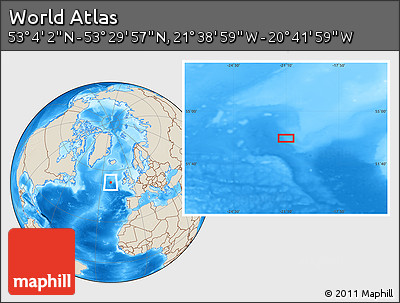 Shaded Relief Location Map of the Area around 53° 17' 0" N, 21° 10' 29" W