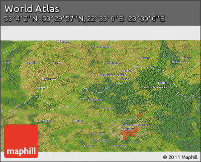 Satellite 3D Map of the Area around 53° 17' 0" N, 23° 1' 29" E