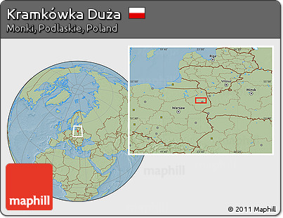 Savanna Style Location Map of Kramkówka Duża, hill shading