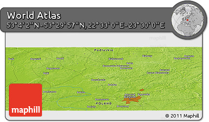 Physical Panoramic Map of the Area around 53° 17' 0" N, 23° 1' 29" E