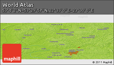 Physical Panoramic Map of the Area around 53° 17' 0" N, 23° 1' 29" E
