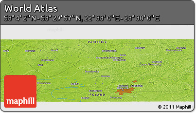 Physical Panoramic Map of the Area around 53° 17' 0" N, 23° 1' 29" E