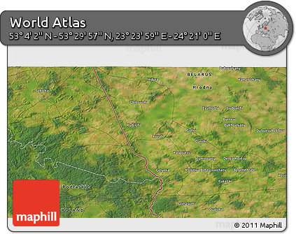Satellite 3D Map of the Area around 53° 17' 0" N, 23° 52' 30" E
