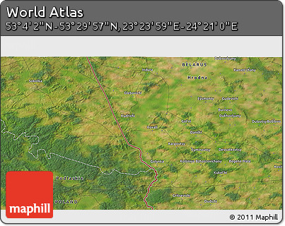 Satellite 3D Map of the Area around 53° 17' 0" N, 23° 52' 30" E