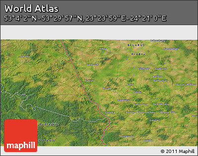Satellite 3D Map of the Area around 53° 17' 0" N, 23° 52' 30" E