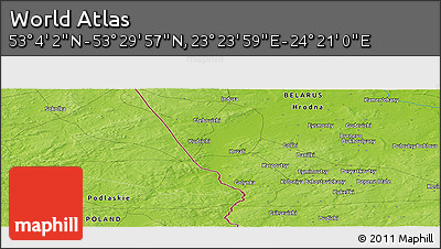Physical Panoramic Map of the Area around 53° 17' 0" N, 23° 52' 30" E
