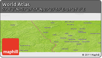 Physical Panoramic Map of the Area around 53° 17' 0" N, 23° 52' 30" E