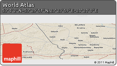 Shaded Relief Panoramic Map of the Area around 53° 17' 0" N, 23° 52' 30" E