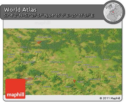 Satellite 3D Map of the Area around 53° 17' 0" N, 24° 43' 30" E