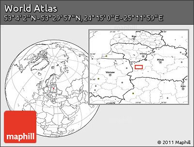 Blank Location Map of the Area around 53° 17' 0" N, 24° 43' 30" E