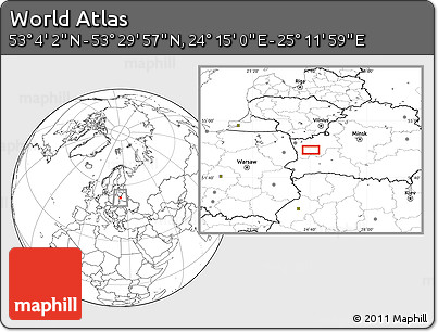 Blank Location Map of the Area around 53° 17' 0" N, 24° 43' 30" E