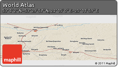 Shaded Relief Panoramic Map of the Area around 53° 17' 0" N, 24° 43' 30" E