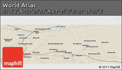Shaded Relief Panoramic Map of the Area around 53° 17' 0" N, 24° 43' 30" E
