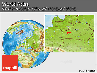 Physical Location Map of the Area around 53° 17' 0" N, 25° 34' 30" E