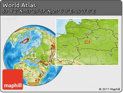 Physical Location Map of the Area around 53° 17' 0" N, 25° 34' 30" E