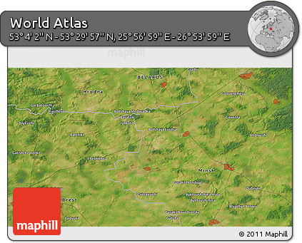 Satellite 3D Map of the Area around 53° 17' 0" N, 26° 25' 29" E